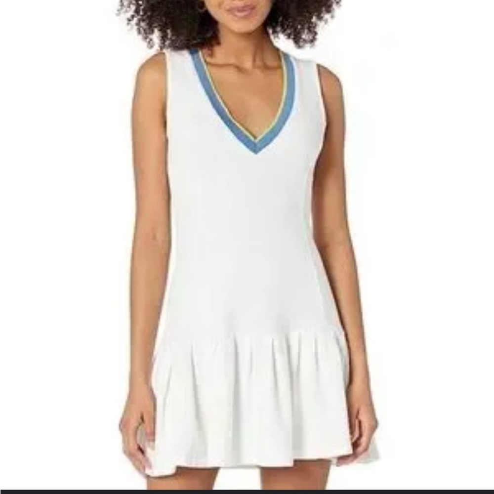 Monrow White Tennis Dress with Blue and Yellow Accents